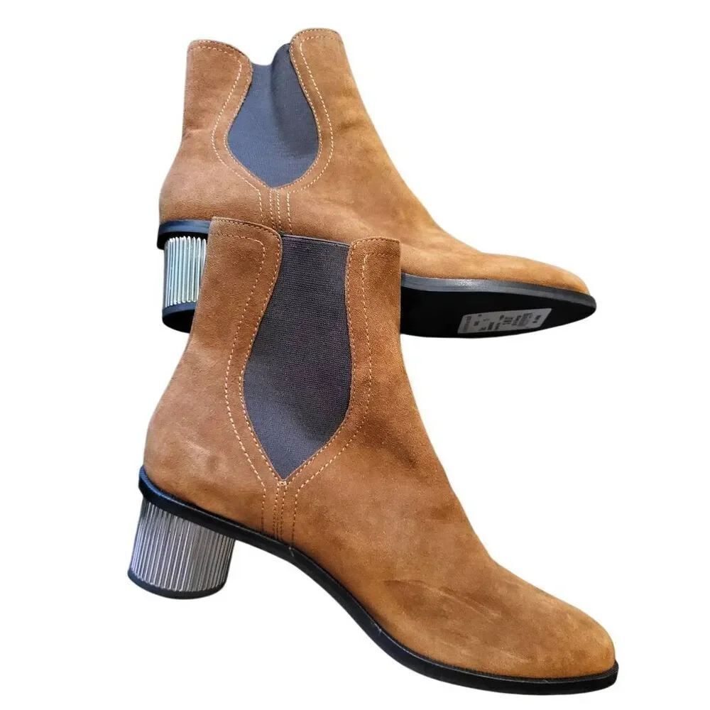 Rebecca Minkoff Boots Women's 11 Brown Darsea Metallic Heel Ankle Suede Leather